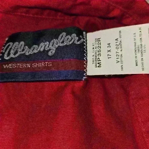 Wrangler Mens Red Button Up Dress Shirt Size 17 x 34 - Picture 10 of 10